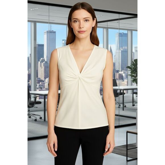 St. John Tops - St. John Couture Ivory Silk Draped Twist Front Sleeveless Top Size 14